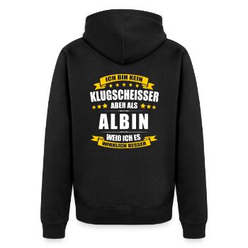 Name Albin Vorname Klugscheisser Namenstag - Unisex Premium Bio Zip Hoodie - Schwarz - Hinten - Nico (187cm)