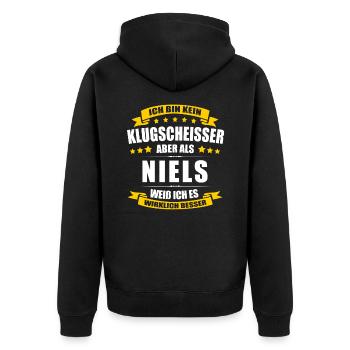 Name Niels Vorname Klugscheisser Namenstag - Unisex Premium Bio Zip Hoodie - Schwarz - Hinten - Nico (187cm)
