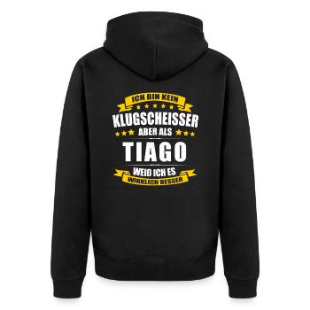 Name Tiago Vorname Klugscheisser Namenstag - Unisex Premium Bio Zip Hoodie - Schwarz - Hinten - Nico (187cm)