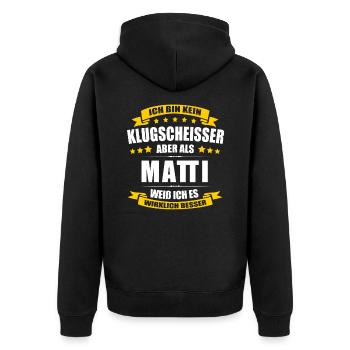 Name Matti Vorname Klugscheisser Namenstag - Unisex Premium Bio Zip Hoodie - Schwarz - Hinten - Nico (187cm)
