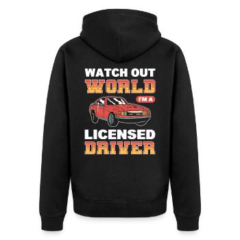 Attention au monde Je suis un conducteur titulaire de permis pour la première fois - Veste à capuche bio Premium Unisexe - noir - Dos - Nico (187cm)