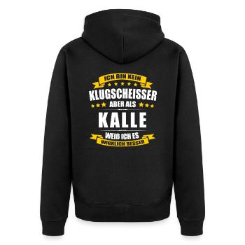 Name Kalle Vorname Klugscheisser Namenstag - Unisex Premium Bio Zip Hoodie - Schwarz - Hinten - Nico (187cm)