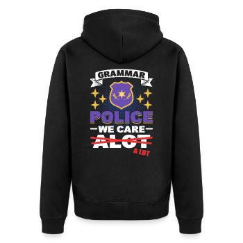 Grammar Police We Care A Lot - Unisex Premium Organic Zip Hoodie - black - Back - Nico (187cm)
