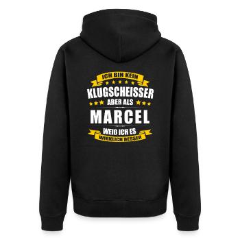 Name Marcel Vorname Klugscheisser Namenstag - Unisex Premium Bio Zip Hoodie - Schwarz - Hinten - Nico (187cm)