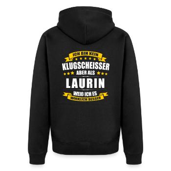 Name Laurin Vorname Klugscheisser Namenstag - Unisex Premium Bio Zip Hoodie - Schwarz - Hinten - Nico (187cm)