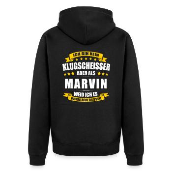 Name Marvin Vorname Klugscheisser Namenstag - Unisex Premium Bio Zip Hoodie - Schwarz - Hinten - Nico (187cm)