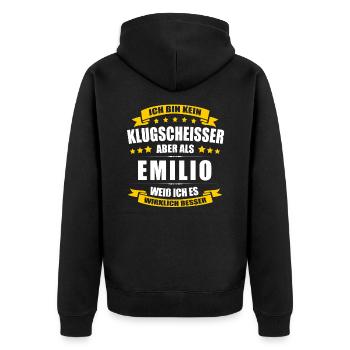 Name Emilio Vorname Klugscheisser Namenstag - Unisex Premium Bio Zip Hoodie - Schwarz - Hinten - Nico (187cm)