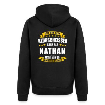 Name Nathan Vorname Klugscheisser Namenstag - Unisex Premium Bio Zip Hoodie - Schwarz - Hinten - Nico (187cm)