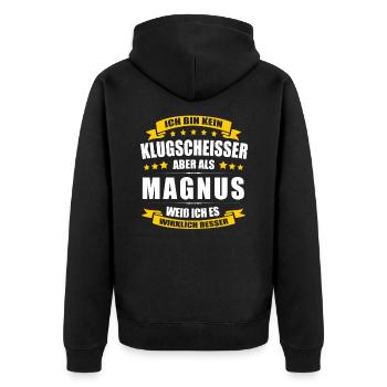 Name Magnus Vorname Klugscheisser Namenstag - Unisex Premium Bio Zip Hoodie - Schwarz - Hinten - Nico (187cm)