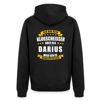 Name Darius Vorname Klugscheisser Namenstag - Unisex Premium Bio Zip Hoodie - Schwarz - Hinten - Nico (187cm)