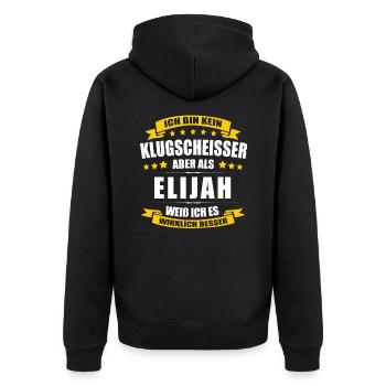 Name Elijah Vorname Klugscheisser Namenstag - Unisex Premium Bio Zip Hoodie - Schwarz - Hinten - Nico (187cm)
