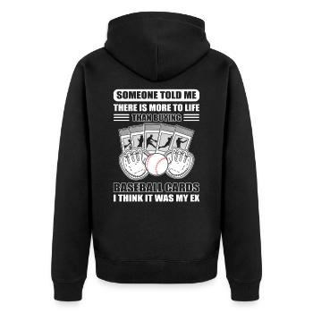 Jemand hat mir gesagt, dass es mehr gibt, als - Unisex Premium Bio Zip Hoodie - Schwarz - Hinten - Nico (187cm)