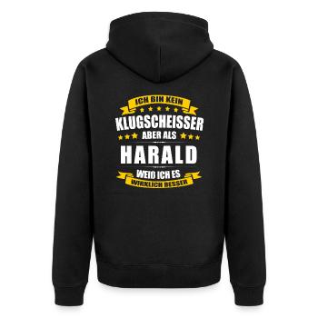 Name Harald Vorname Klugscheisser Namenstag - Unisex Premium Bio Zip Hoodie - Schwarz - Hinten - Nico (187cm)