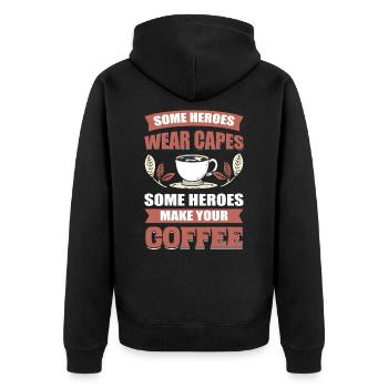 Manche Helden tragen Umhänge Manche Helden machen - Unisex Premium Bio Zip Hoodie - Schwarz - Hinten - Nico (187cm)