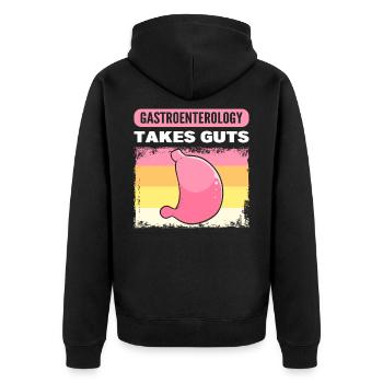 Gastroenterologie braucht Mumm Gastroenterologe - Unisex Premium Bio Zip Hoodie - Schwarz - Hinten - Nico (187cm)