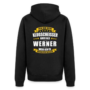 Name Werner Vorname Klugscheisser Namenstag - Unisex Premium Bio Zip Hoodie - Schwarz - Hinten - Nico (187cm)
