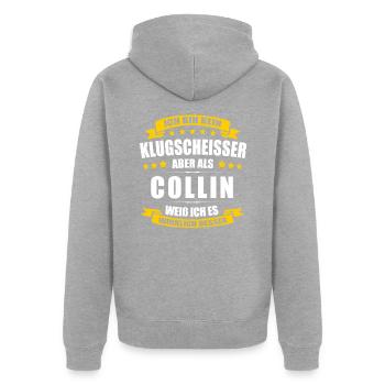 Name Collin Vorname Klugscheisser Namenstag - Unisex Premium Bio Zip Hoodie - Grau meliert - Hinten - Nico (187cm)