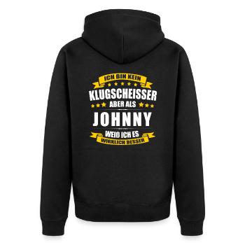 Name Johnny Vorname Klugscheisser Namenstag - Unisex Premium Bio Zip Hoodie - Schwarz - Hinten - Nico (187cm)