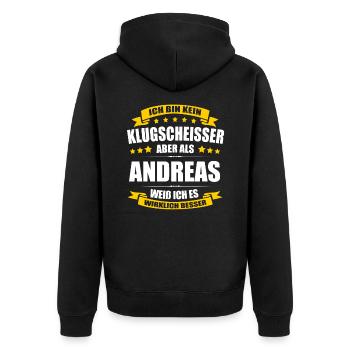 Name Andreas Vorname Klugscheisser Namenstag - Unisex Premium Bio Zip Hoodie - Schwarz - Hinten - Nico (187cm)
