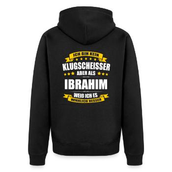 Name Ibrahim Vorname Klugscheisser Namenstag - Unisex Premium Bio Zip Hoodie - Schwarz - Hinten - Nico (187cm)