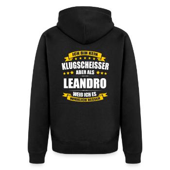 Name Leandro Vorname Klugscheisser Namenstag - Unisex Premium Bio Zip Hoodie - Schwarz - Hinten - Nico (187cm)