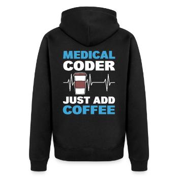 Medizinischer Codierer Einfach Kaffee hinzufügen - Unisex Premium Bio Zip Hoodie - Schwarz - Hinten - Nico (187cm)