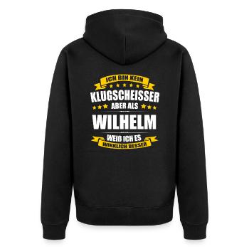 Name Wilhelm Vorname Klugscheisser Namenstag - Unisex Premium Bio Zip Hoodie - Schwarz - Hinten - Nico (187cm)