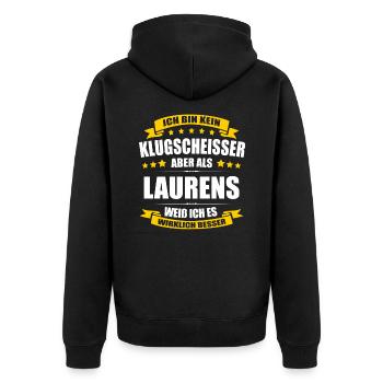 Name Laurens Vorname Klugscheisser Namenstag - Unisex Premium Bio Zip Hoodie - Schwarz - Hinten - Nico (187cm)