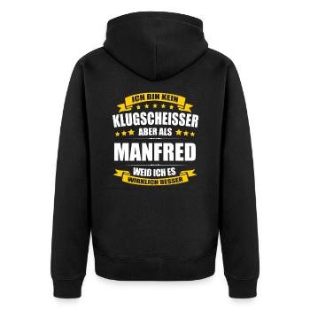 Name Manfred Vorname Klugscheisser Namenstag - Unisex Premium Bio Zip Hoodie - Schwarz - Hinten - Nico (187cm)