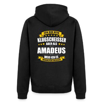 Name Amadeus Vorname Klugscheisser Namenstag - Unisex Premium Bio Zip Hoodie - Schwarz - Hinten - Nico (187cm)