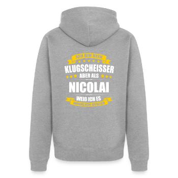 Name Nicolai Vorname Klugscheisser Namenstag - Unisex Premium Bio Zip Hoodie - Grau meliert - Hinten - Nico (187cm)