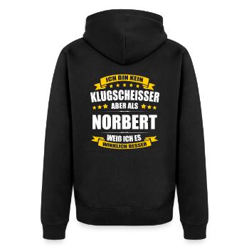 Name Norbert Vorname Klugscheisser Namenstag - Unisex Premium Bio Zip Hoodie - Schwarz - Hinten - Nico (187cm)