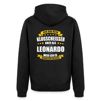 Name Leonardo Vorname Klugscheisser Namenstag - Unisex Premium Bio Zip Hoodie - Schwarz - Hinten - Nico (187cm)