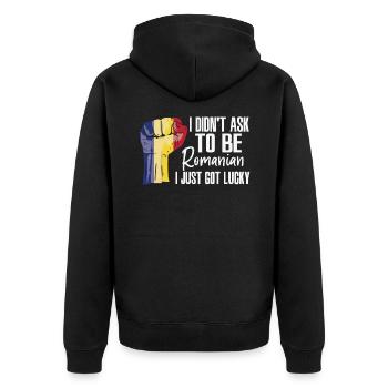 Romanian Pride Romania Flag Grown Romanian Roots - Unisex Premium Organic Zip Hoodie - black - Back - Nico (187cm)