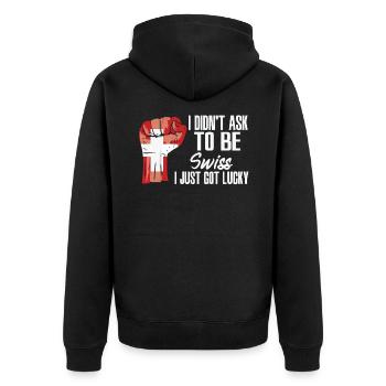 Schweizer Stolz Schweizer Fahne Gewachsen - Unisex Premium Bio Zip Hoodie - Schwarz - Hinten - Nico (187cm)