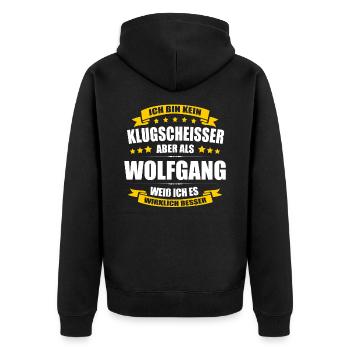 Name Wolfgang Vorname Klugscheisser Namenstag - Unisex Premium Bio Zip Hoodie - Schwarz - Hinten - Nico (187cm)