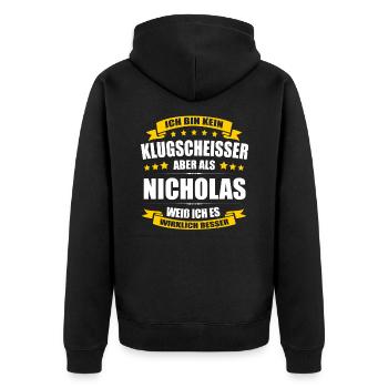 Name Nicholas Vorname Klugscheisser Namenstag - Unisex Premium Bio Zip Hoodie - Schwarz - Hinten - Nico (187cm)