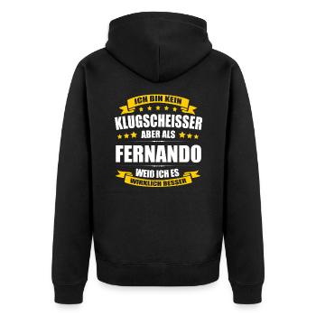 Name Fernando Vorname Klugscheisser Namenstag - Unisex Premium Bio Zip Hoodie - Schwarz - Hinten - Nico (187cm)