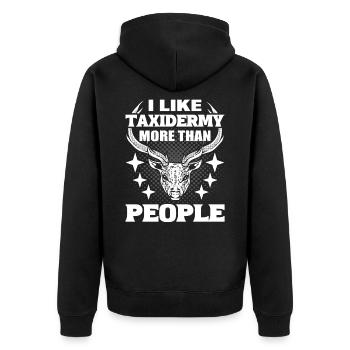 Ich mag Taxidermie mehr als die Menschen - Unisex Premium Bio Zip Hoodie - Schwarz - Hinten - Nico (187cm)