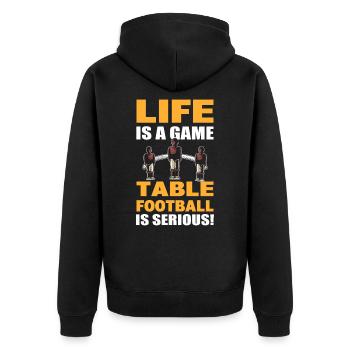 Tischfußball Das Leben ist ein Spiel Tischfußball - Unisex Premium Bio Zip Hoodie - Schwarz - Hinten - Nico (187cm)