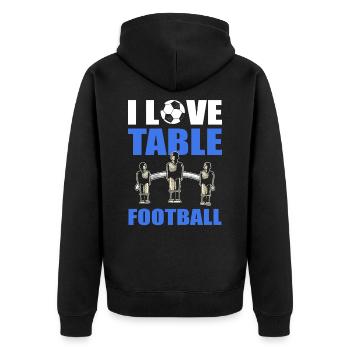 Tischfußball Ich liebe Tischfußball - Unisex Premium Bio Zip Hoodie - Schwarz - Hinten - Nico (187cm)