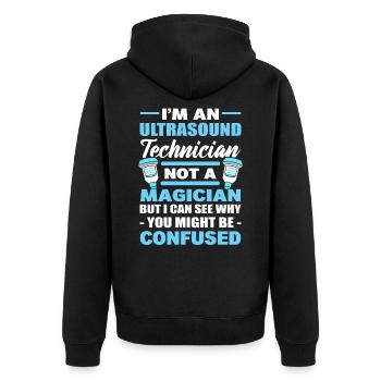 Ich bin ein Ultraschalltechniker und kein - Unisex Premium Bio Zip Hoodie - Schwarz - Hinten - Nico (187cm)