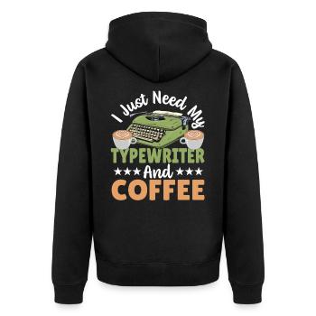 Schreibmaschinenautor Ich brauche nur meine - Unisex Premium Bio Zip Hoodie - Schwarz - Hinten - Nico (187cm)
