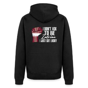 Latvian Pride Latvia Flag Grown Latvian Roots - Unisex Premium Organic Zip Hoodie - black - Back - Nico (187cm)
