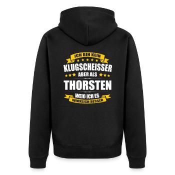 Name Thorsten Vorname Klugscheisser Namenstag - Unisex Premium Bio Zip Hoodie - Schwarz - Hinten - Nico (187cm)