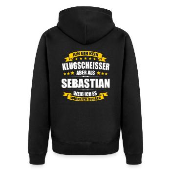 Name Sebastian Vorname Klugscheisser Namenstag - Unisex Premium Bio Zip Hoodie - Schwarz - Hinten - Nico (187cm)