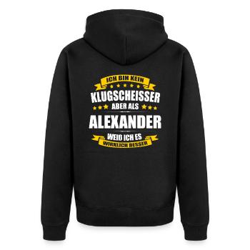 Name Alexander Vorname Klugscheisser Namenstag - Unisex Premium Bio Zip Hoodie - Schwarz - Hinten - Nico (187cm)