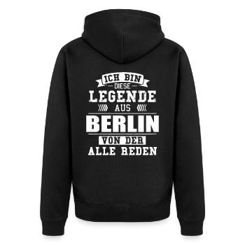 Stadt Berlin Deutschland Legende Spruch - Unisex Premium Bio Zip Hoodie - Schwarz - Hinten - Nico (187cm)