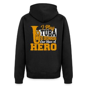 Ich spiele Tuba, damit Schlagzeuger einen - Unisex Premium Bio Zip Hoodie - Schwarz - Hinten - Nico (187cm)
