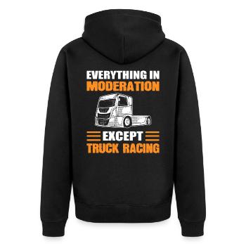Truck Racer Tout avec modération sauf Truck Racing - Veste à capuche bio Premium Unisexe - noir - Dos - Nico (187cm)